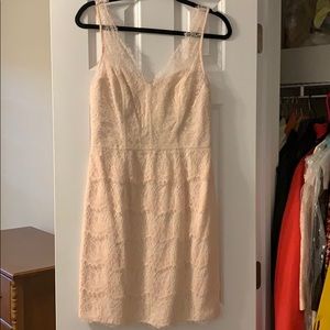Blush tiered lace vneck sleeveless cocktail dress